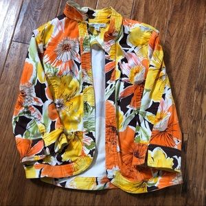 Coldwater Creek 12 Jacket Vibrant Orange Yellow Floral